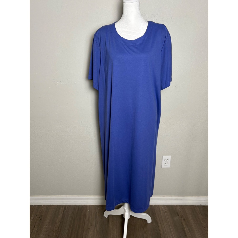 Susan Graver Everyday Liquid Knit Blue Short Sleeve Midi Dress Plus Size 3X - Picture 2 of 9